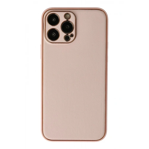 Durukar®  iPhone 13 Pro Max Kılıf Coco Deri Silikon Kapak - Pudra