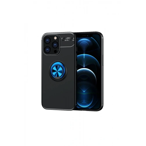 Durukar®  iPhone 13 Pro Max Kılıf Range Yüzüklü Silikon - Siyah-Mavi