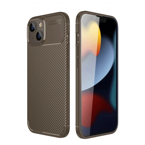 Durukar®  iPhone 14 Kılıf Auto Focus Karbon Kapak - Kahverengi