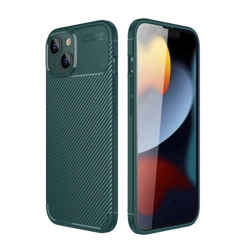 Durukar®  iPhone 14 Kılıf Auto Focus Karbon Kapak - Koyu Yeşil