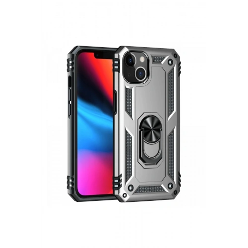 Durukar®  iPhone 14 Plus Kılıf Sofya Yüzüklü Silikon Kapak - Gümüş
