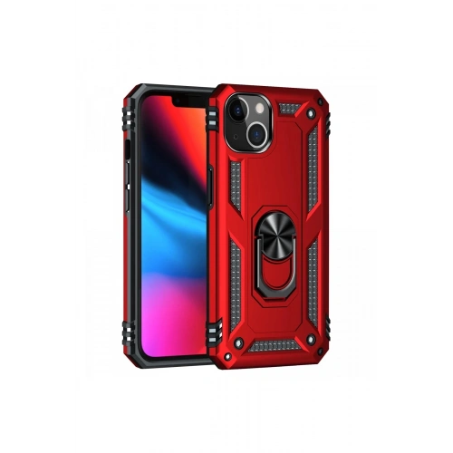 Durukar®  iPhone 14 Plus Kılıf Sofya Yüzüklü Silikon Kapak - Kırmızı