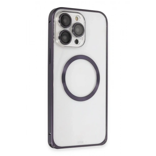 Durukar®  iPhone 14 Pro Kılıf Metal Bumper Magneticsafe Kapak - Derin Mor