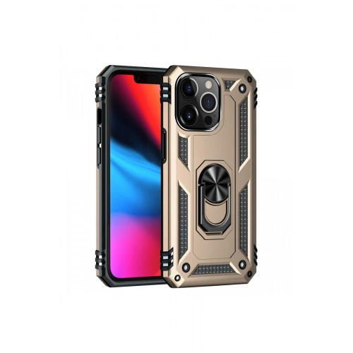 Durukar®  iPhone 14 Pro Kılıf Sofya Yüzüklü Silikon Kapak - Gold