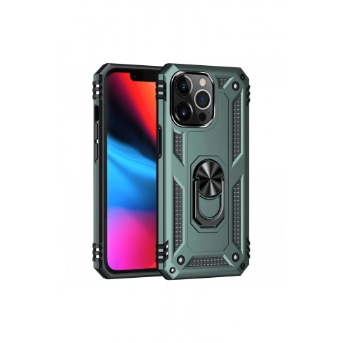 Durukar®  iPhone 14 Pro Kılıf Sofya Yüzüklü Silikon Kapak - Yeşil