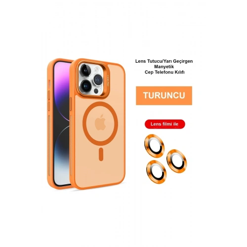Durukar®  iPhone 14 Pro Max Kılıf Flet Lens Magsafe Kapak - Turuncu