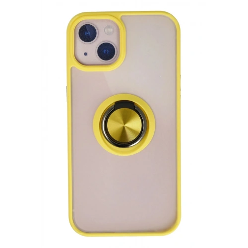 Durukar®  iPhone 15 Kılıf Montreal Yüzüklü Silikon Kapak - Sarı