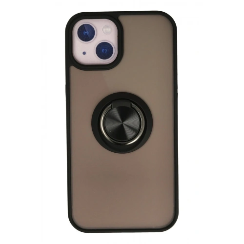 Durukar®  iPhone 15 Kılıf Montreal Yüzüklü Silikon Kapak - Siyah