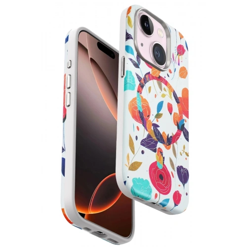 Durukar®  iPhone 15 Plus Flower Series Magsafe Kapak - Beyaz