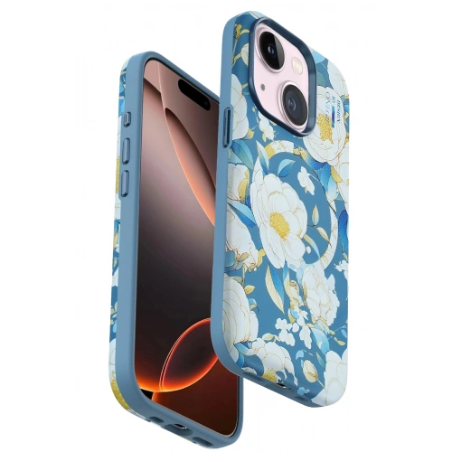 Durukar®  iPhone 15 Plus Flower Series Magsafe Kapak - Mavi