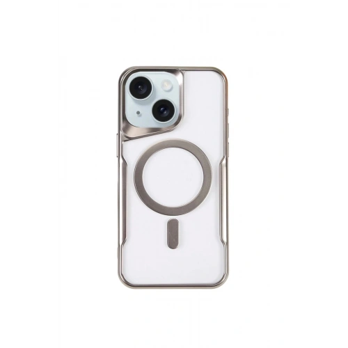 Durukar®  iPhone 15 Plus Kılıf Boyi Magsafe Silikon Kapak - Gümüş