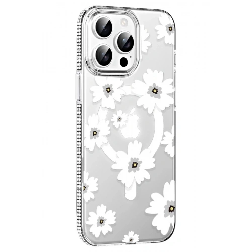 Durukar®   iPhone 15 Pro Floral Magsafe Kapak - Beyaz