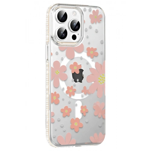 Durukar®   iPhone 15 Pro Floral Magsafe Kapak - Pembe