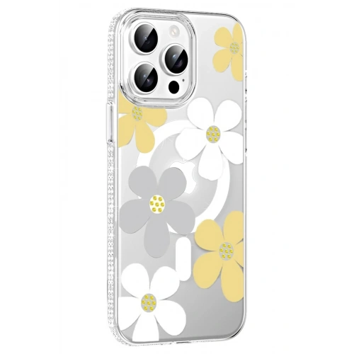 Durukar®   iPhone 15 Pro Floral Magsafe Kapak - Sarı