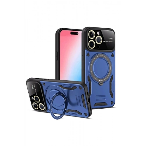Durukar®  iPhone 15 Pro Joy Lens Standlı Kapak - Lacivert