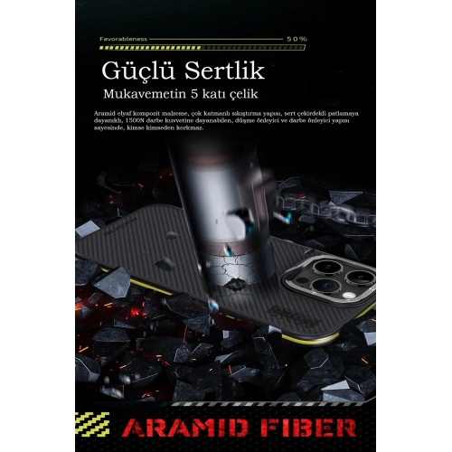 Durukar®  iPhone 15 Pro Kılıf Aramid 600D Kevlar Karbon Fiber Magsafe Kapak - Kırmızı
