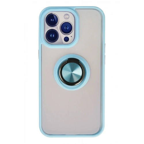 Durukar®  iPhone 15 Pro Kılıf Montreal Yüzüklü Silikon Kapak - Buz Mavi