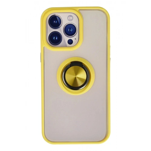 Durukar®  iPhone 15 Pro Kılıf Montreal Yüzüklü Silikon Kapak - Sarı