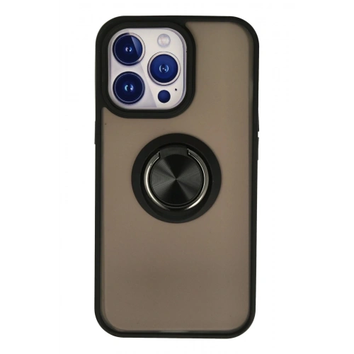 Durukar®  iPhone 15 Pro Kılıf Montreal Yüzüklü Silikon Kapak - Siyah