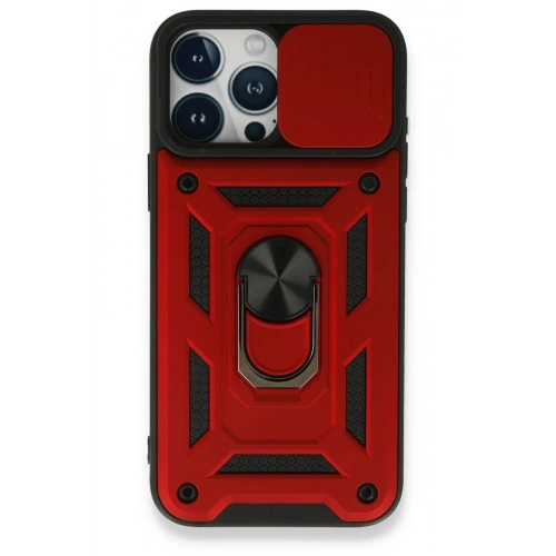 Durukar®  iPhone 15 Pro Kılıf Pars Lens Yüzüklü Silikon - Kırmızı