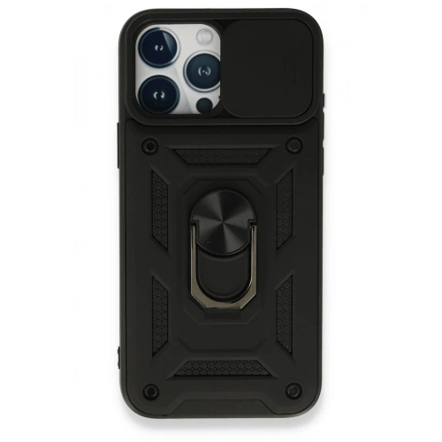 Durukar®  iPhone 15 Pro Kılıf Pars Lens Yüzüklü Silikon - Siyah