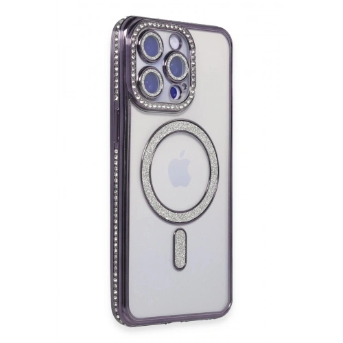 Durukar®  iPhone 15 Pro Max Kılıf Joke Simli Magneticsafe Kılıf - Derin Mor