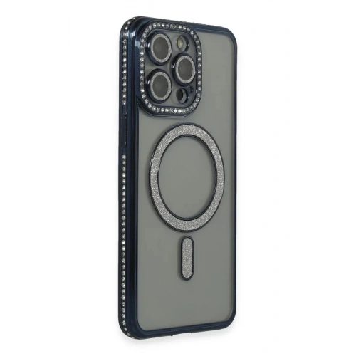 Durukar®  iPhone 15 Pro Max Kılıf Joke Simli Magneticsafe Kılıf - Lacivert