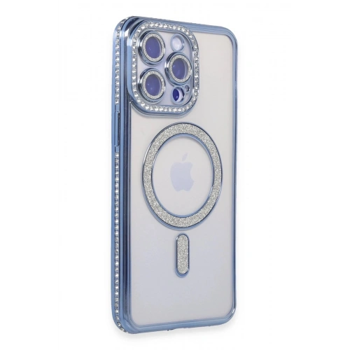 Durukar®  iPhone 15 Pro Max Kılıf Joke Simli Magneticsafe Kılıf - Mavi