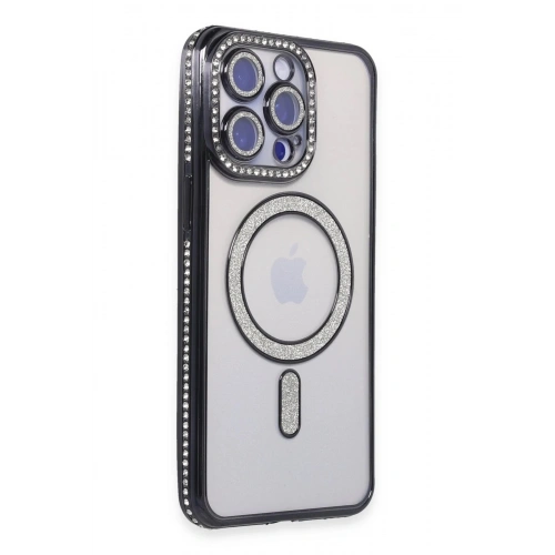 Durukar®  iPhone 15 Pro Max Kılıf Joke Simli Magneticsafe Kılıf - Siyah