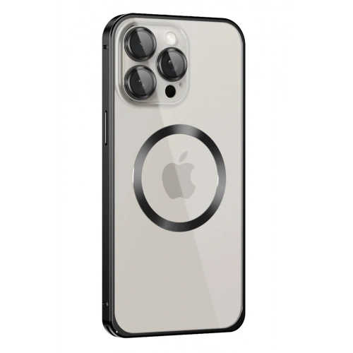 Durukar®  iPhone 15 Pro Max Kılıf Metal Bumper Magneticsafe Kapak - Siyah