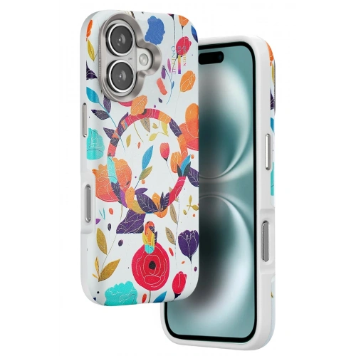 Durukar®  iPhone 16 Flower Series Magsafe Kapak - Beyaz