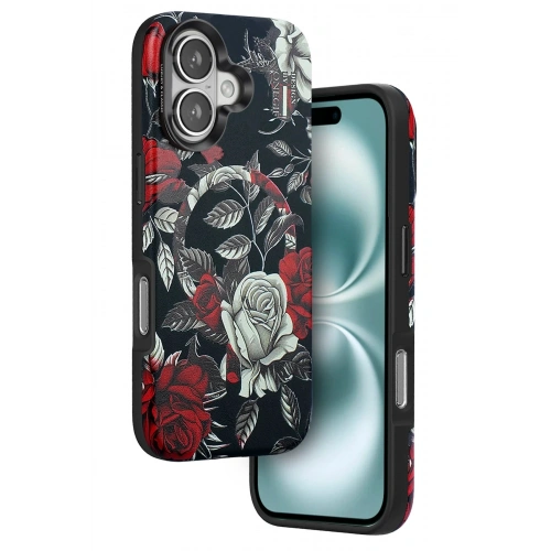 Durukar®  iPhone 16 Flower Series Magsafe Kapak - Siyah