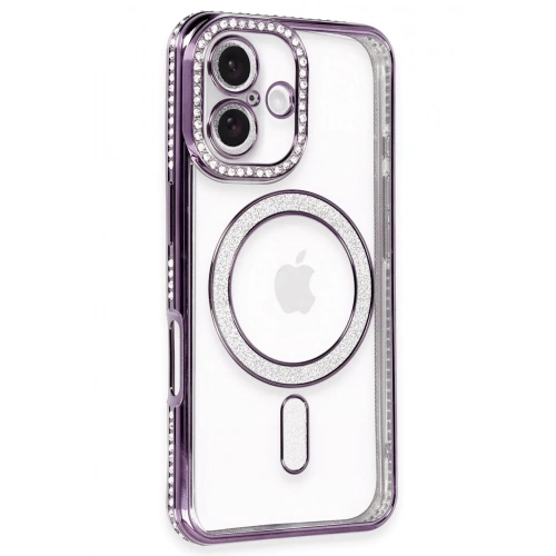 Durukar®  iPhone 16 Kılıf Joke Simli Magneticsafe Kılıf - Derin Mor