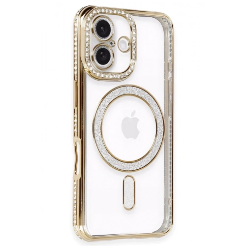 Durukar®  iPhone 16 Kılıf Joke Simli Magneticsafe Kılıf - Gold