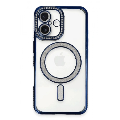 Durukar®  iPhone 16 Kılıf Joke Simli Magneticsafe Kılıf - Lacivert