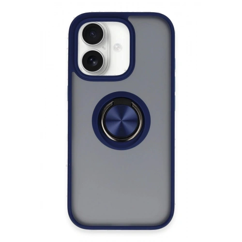 Durukar®  iPhone 16 Kılıf Montreal Yüzüklü Silikon Kapak - Lacivert
