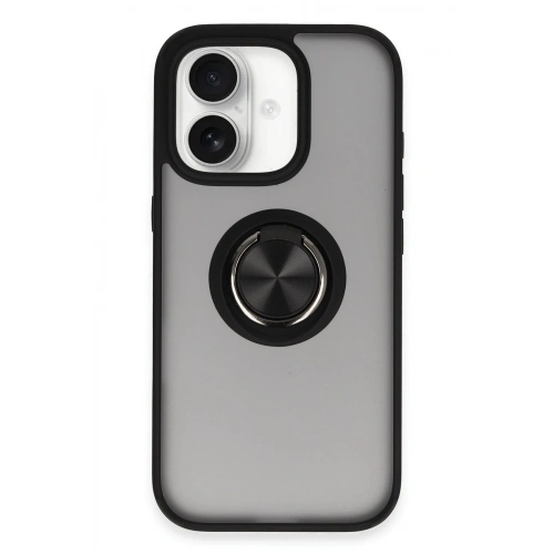 Durukar®  iPhone 16 Kılıf Montreal Yüzüklü Silikon Kapak - Siyah