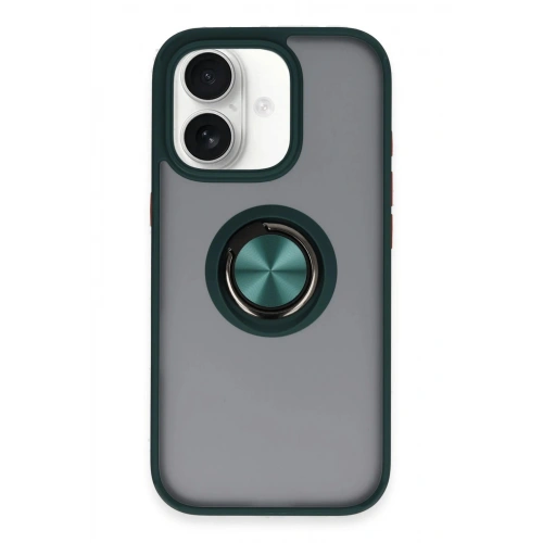 Durukar®  iPhone 16 Kılıf Montreal Yüzüklü Silikon Kapak - Yeşil