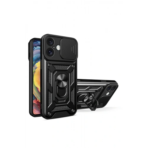 Durukar®  iPhone 16 Kılıf Pars Lens Yüzüklü Silikon - Siyah