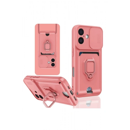 Durukar®  iPhone 16 Kılıf Zuma Kartvizitli Yüzüklü Silikon - Pembe