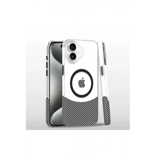 Durukar®  iPhone 16 Plus Carbon Puzzle Magsafe Kapak - Beyaz