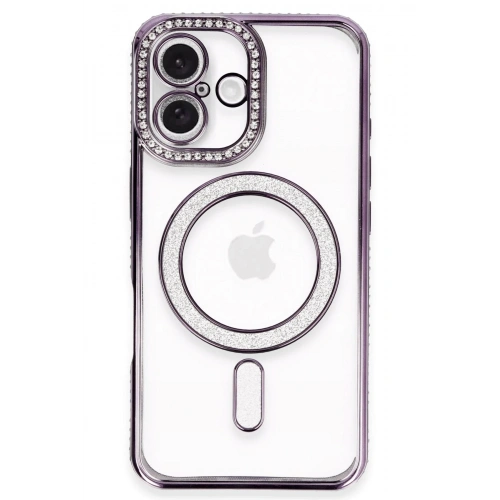 Durukar®  iPhone 16 Plus Kılıf Joke Simli Magneticsafe Kılıf - Derin Mor