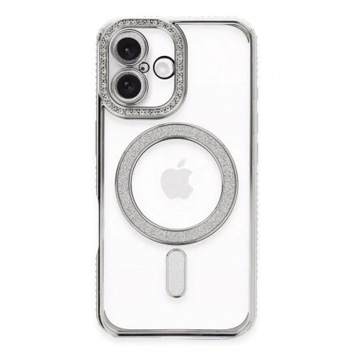Durukar®  iPhone 16 Plus Kılıf Joke Simli Magneticsafe Kılıf - Gümüş