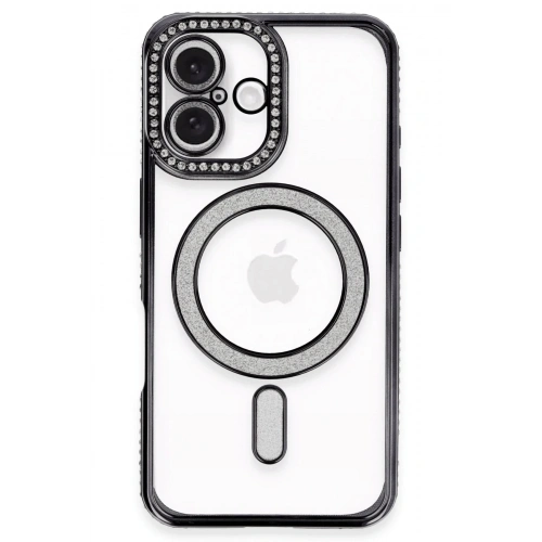 Durukar®  iPhone 16 Plus Kılıf Joke Simli Magneticsafe Kılıf - Siyah