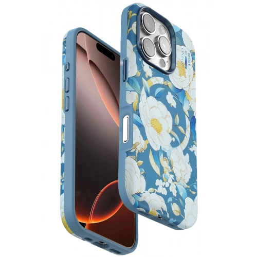 Durukar®  iPhone 16 Pro Flower Series Magsafe Kapak - Mavi