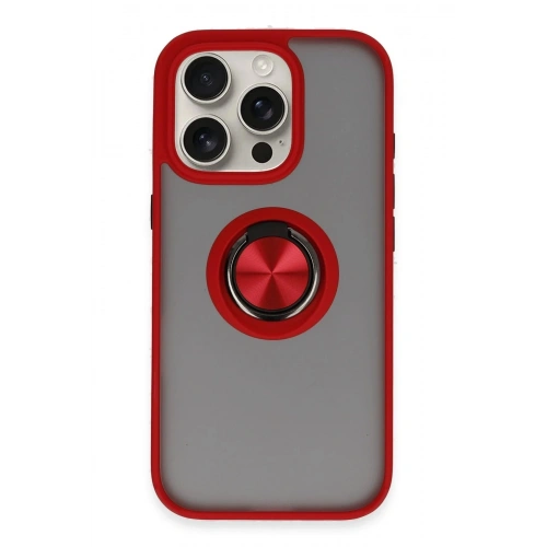 Durukar®  iPhone 16 Pro Kılıf Montreal Yüzüklü Silikon Kapak - Kırmızı