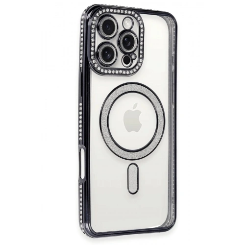 Durukar®  iPhone 16 Pro Max Kılıf Joke Simli Magneticsafe Kılıf - Siyah