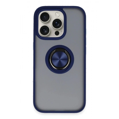 Durukar®  iPhone 16 Pro Max Kılıf Montreal Yüzüklü Silikon Kapak - Lacivert