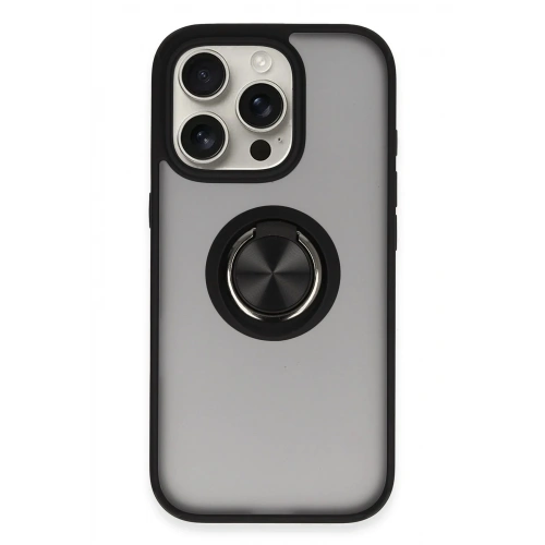 Durukar®  iPhone 16 Pro Max Kılıf Montreal Yüzüklü Silikon Kapak - Siyah