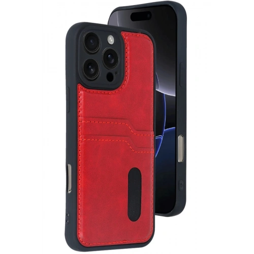 Durukar®  iPhone 16 Pro Max Kılıf Sara Kartvizitli Deri Kılıf - Kırmızı